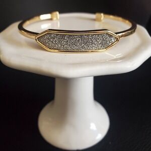 Monet Gold Tone Faux Druzy Cuff Bangle‎ Bracelet Sparkle Minimalist Glam 6.5in